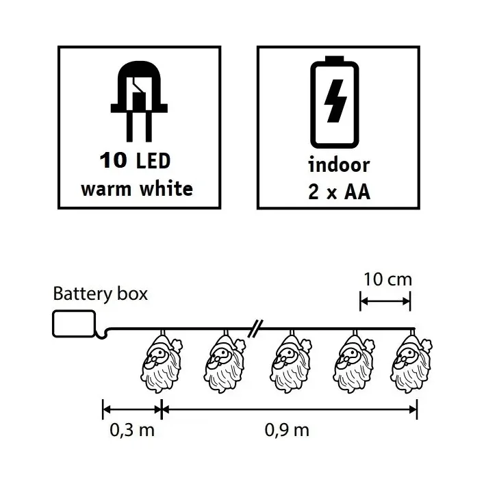 Гірлянда Luca Lighting Санта, струна 1,2 м, 10 LED теплий білий, 2АА (8720362642305)