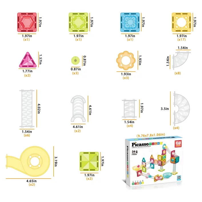 Конструктор Picasso магнітний Tiles Mini Diamond Marble Run Track Set 60 деталей (817338028299)