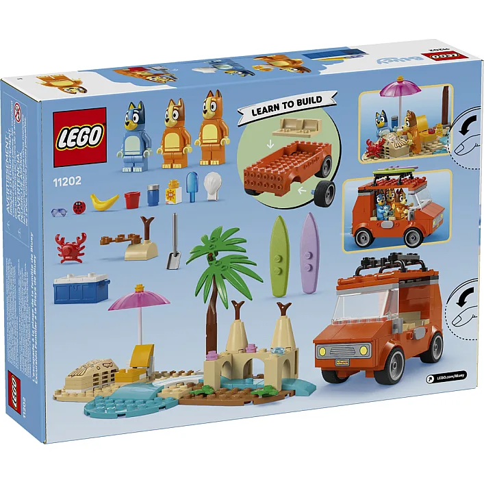 Конструктор LEGO Bluey Пляж и семейная поездка на автомобиле Блуи (11202)