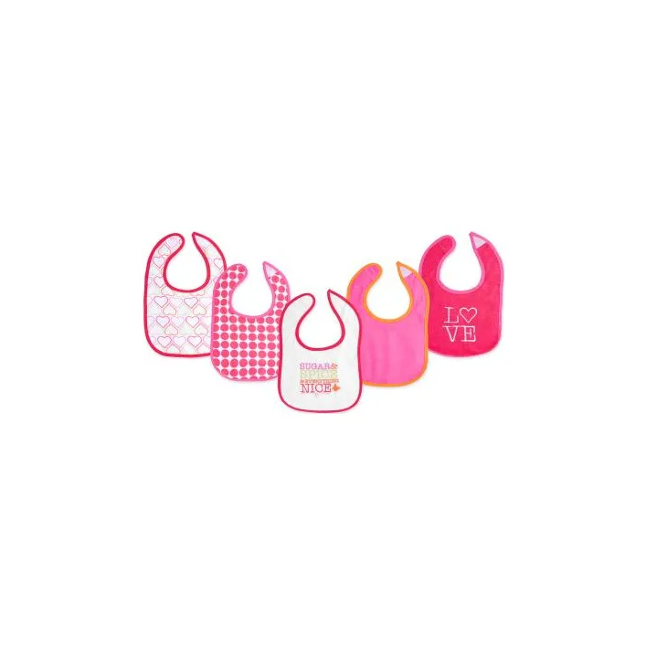 Слюнявчик Luvable Friends 5 шт для девочек с надписями, розовый (2189-pink)