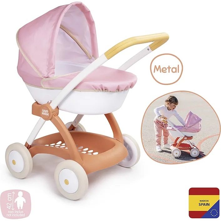 Коляска для ляльок Smoby Baby Nurse Теракотова пудра, люлька з корзиною, 18 міс.+ (7600254124)
