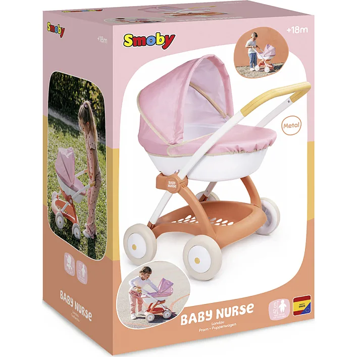 Коляска для ляльок Smoby Baby Nurse Теракотова пудра, люлька з корзиною, 18 міс.+ (7600254124)