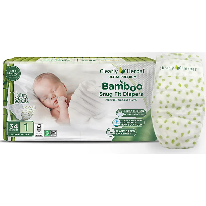 Подгузники Clearly Herbal Bamboo, розмір 1 (2-5 кг), 34 шт (1133)
