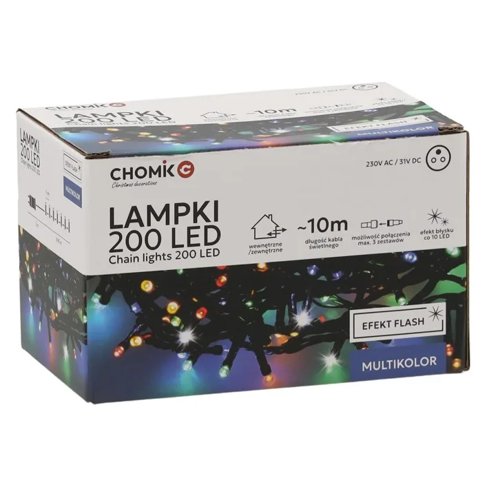 Гірлянда Chomik 200 LED 10 м, мультиколор, ефект блиску, IP44, від мережі (5900779879492)