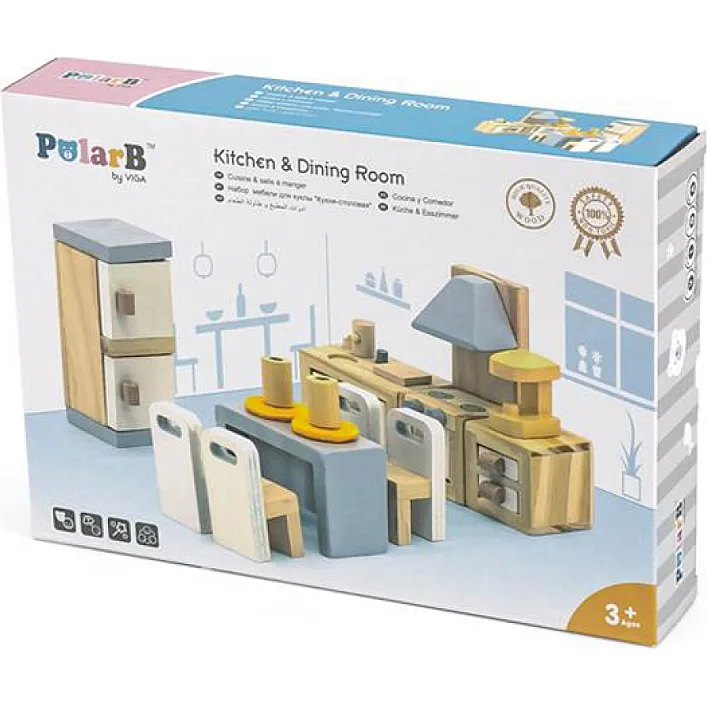 Ігровий набір Viga Toys Дерев'яні меблі для ляльок PolarB Кухня і їдальня (44038)