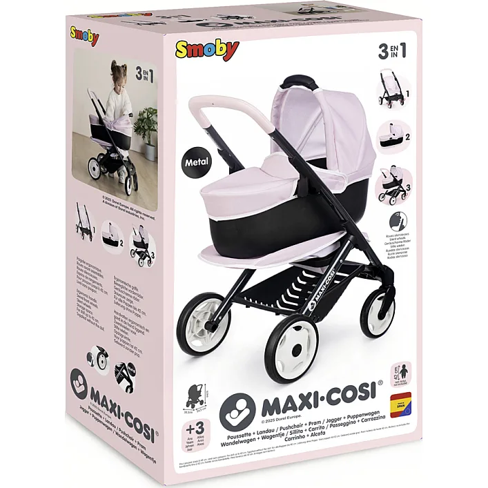 Коляска для ляльок Smoby Maxi-Cosi 3 в 1. Рожева перлина зі знімною люлькою, 55 x 39 x 64 см, 3+ (7600253121)