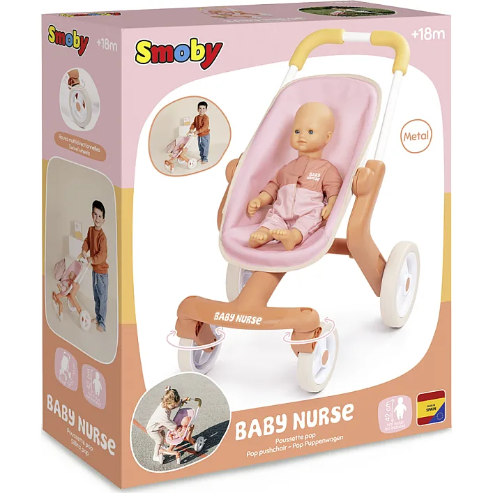 Коляска для ляльок Smoby Baby Nurse Теракотова пудра. Прогулянка, з поворотними колесами, 18 міс + (7600251224)
