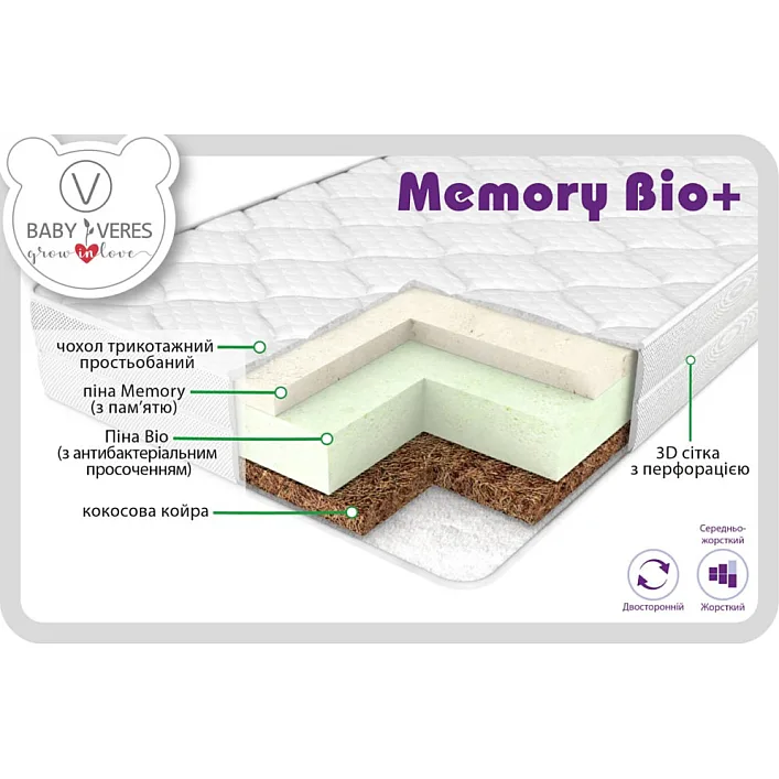 Матрац для дитячого ліжечка Верес Memory bio+ 10см (50.7.04)