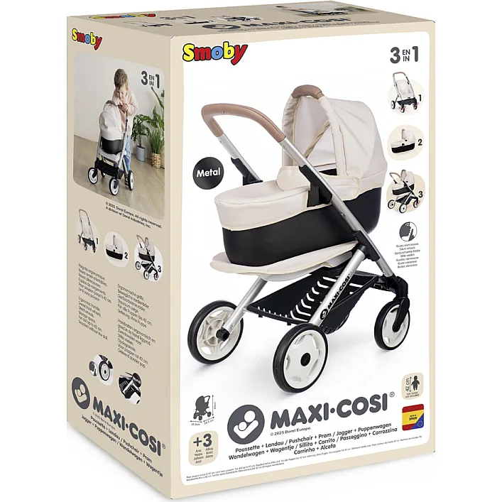 Коляска для ляльок Smoby Maxi-Cosi 3 в 1. Айворі зі знімною люлькою, 55 x 39 x 64 см, 3+ (7600253122)