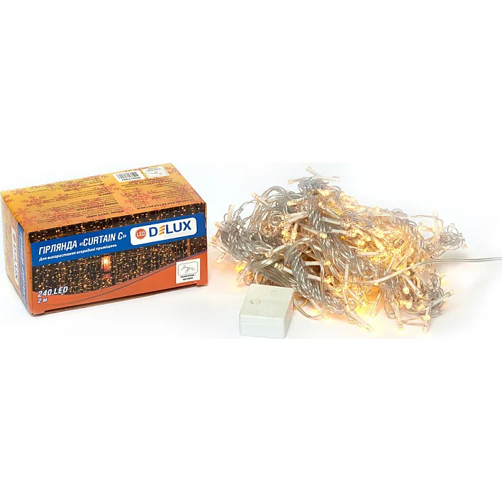 Гірлянда Delux Curtain С 240LED 2х2 м теплий білий/прозорий IP20 (90017991)