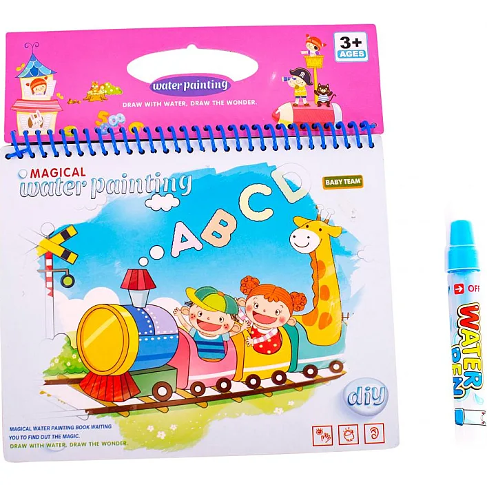 Развивающая игрушка Baby Team Книжечка-раскраска водная Паровозик (9030_паровозик_с_буквами)