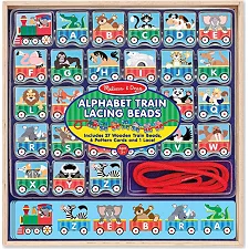 Развивающая игрушка Melissa&Doug деревянная шнуровка-паровозик "Алфавит" (MD9497)