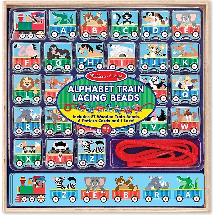 Развивающая игрушка Melissa&Doug деревянная шнуровка-паровозик "Алфавит" (MD9497)