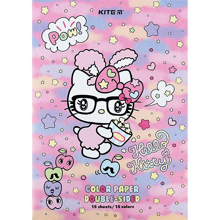 Цветная бумага Kite А4 двухсторонняя Hello Kitty 15л/15 цв (HK24-250)