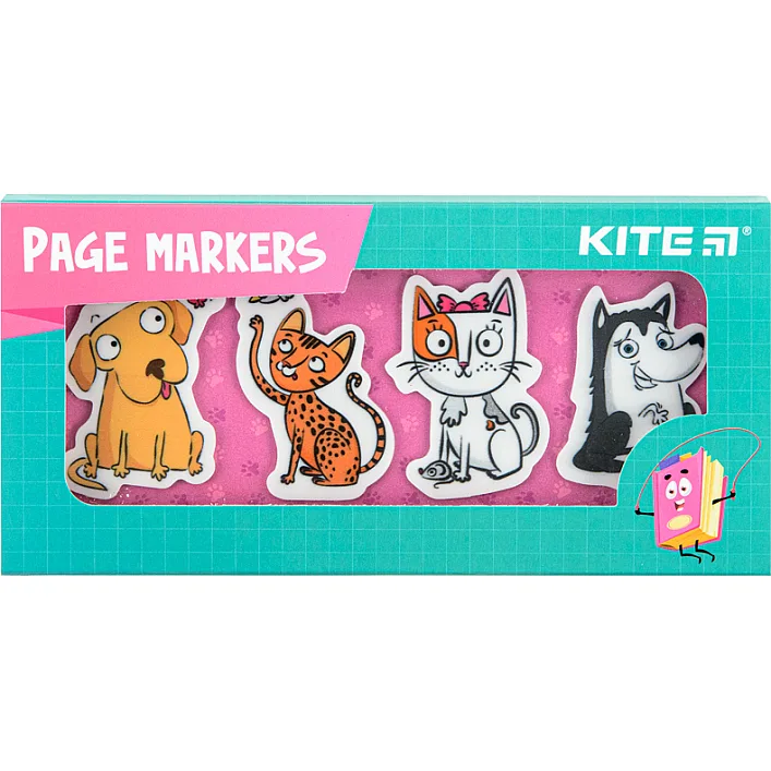 Закладки для книг Kite пластиковые Pets 4x20 шт, 35х50 мм (K22-479-5)