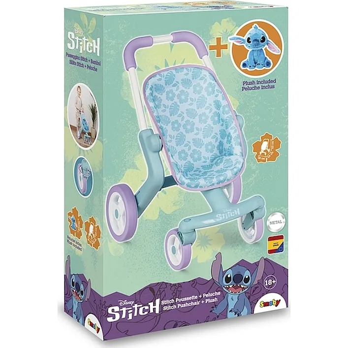 Коляска для ляльок Smoby Стіч. Прогулянка, з поворотними колесами та м'якою іграшкою (7600251225)