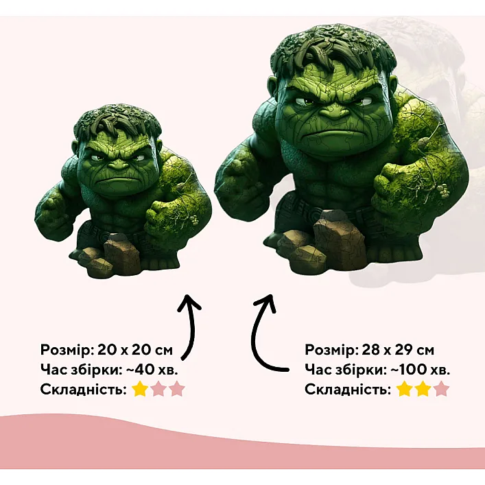 Пазл Ukropchik деревянный Супергерой Халк size - M в коробке с набором-рамкой (Hulk Superhero A4)