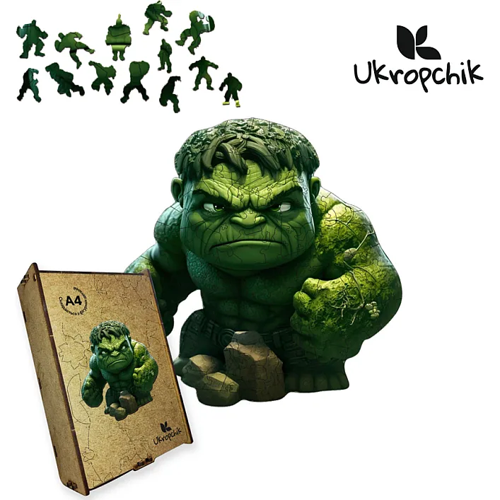 Пазл Ukropchik деревянный Супергерой Халк size - M в коробке с набором-рамкой (Hulk Superhero A4)