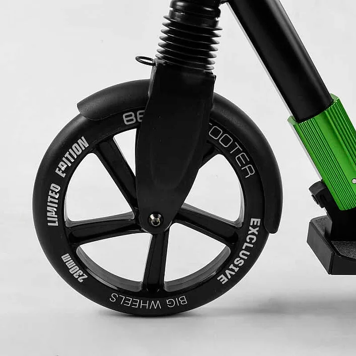 Самокат алюминиевый "Best Scooter" 93427 (2) колеса PU, d переднего колеса - 230мм, d заднего колеса - 215мм, 1 амортизатор передний, в коробке