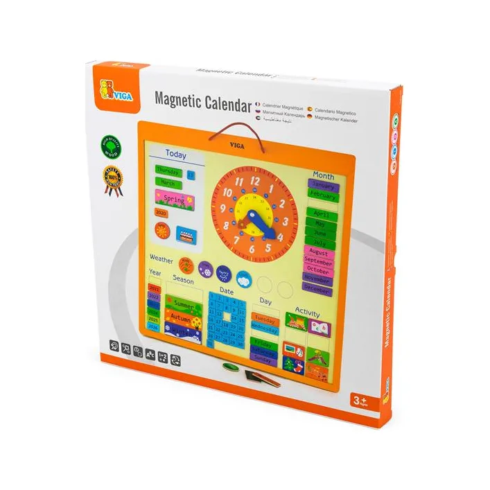 Магнитный календарь Viga Toys с часами на английском языке (50377)