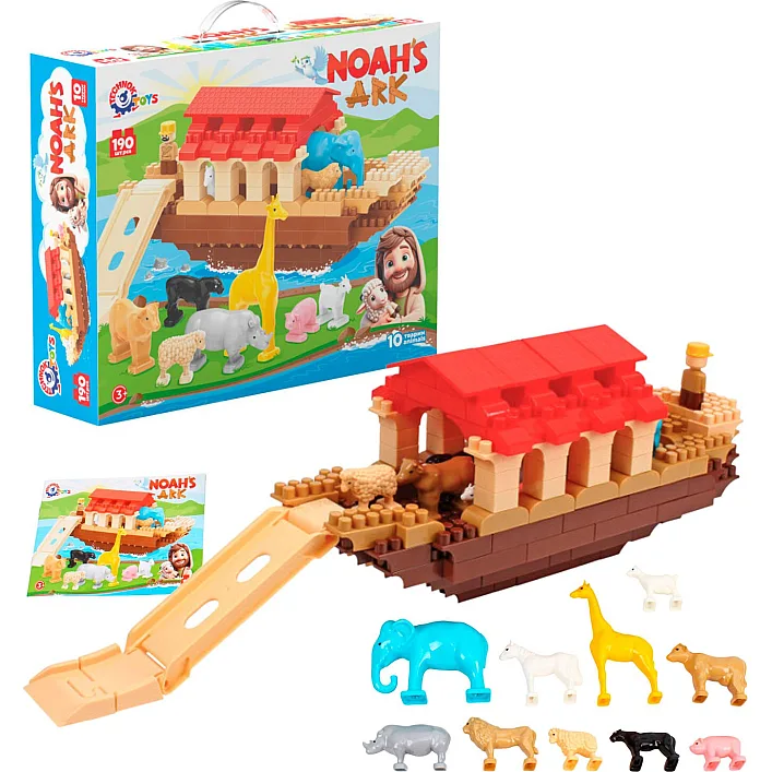 Конструктор 1348 (3) "Technok Toys", 190 деталей, 10 фигурок животных, 1 фигурка Ноя, в коробке
