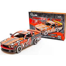 Деревянный 3D конструктор "Muscle Car" Puz-00641 162 дет., красный цвет р. модели 24*9*7 см PuzzleOk (Дер1764)