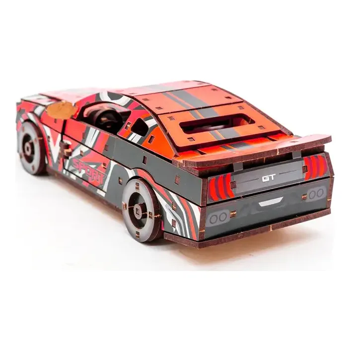 Деревянный 3D конструктор "Muscle Car" Puz-00641 162 дет., красный цвет р. модели 24*9*7 см PuzzleOk (Дер1764)