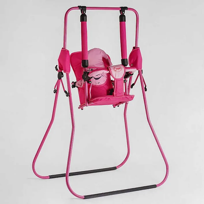 гр Гойдалка підлогова "Алінка" 25423 (1) малиновий каркас, малинова матерія, рожевий гномик, в пакеті