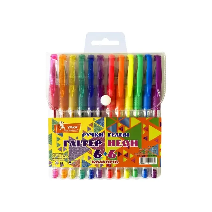 Набір гелевих ручок УМКА 6+6 кольорів Glitter+Neon ГР46 (Кнц4646)