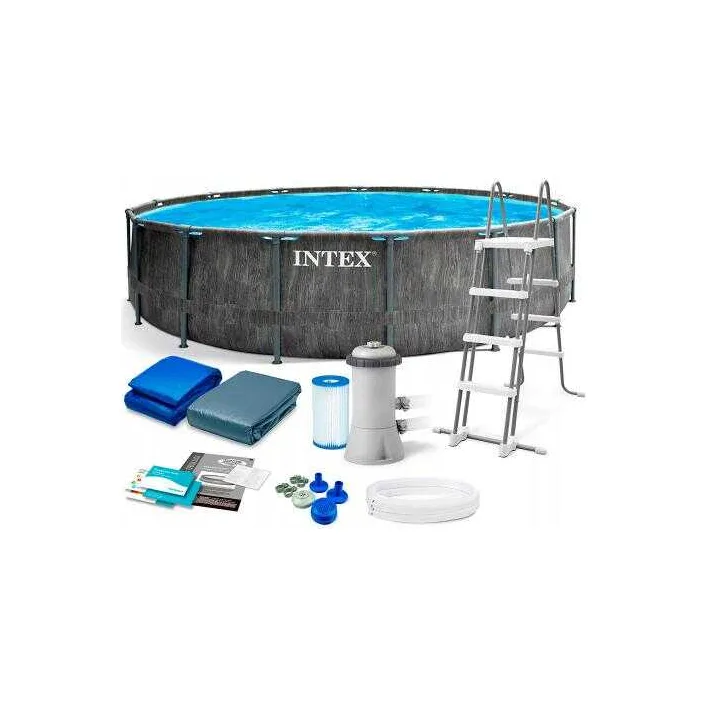 Intex Басейн каркасний 26744 NP (1) об'єм:24310л, розмір:549x122см, сходи, насос-фільтр:5 678 л/год, драбина, тент, підстилка), в коробці