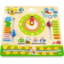 Деревянный календарь Viga Toys с часами англ. язык (44538)