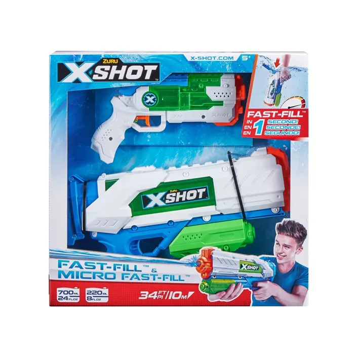 Набор водных бластеров X-Shot Fast Fill средний и маленький бело-голубой (56225)