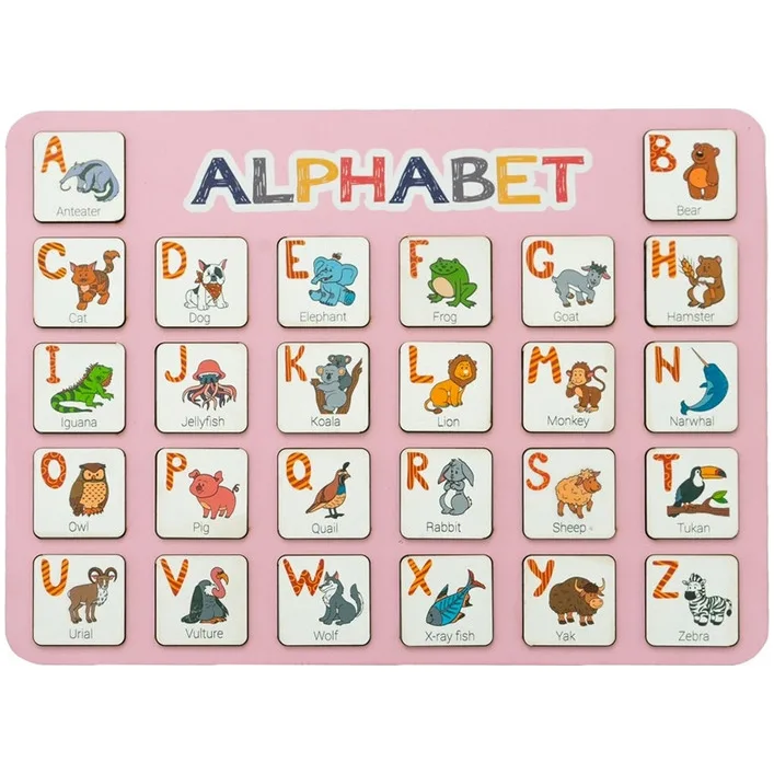 Дерев'яна абетка-вкладиш англійська "ALPHABET" 3240-03-001 рожева 29х39 см