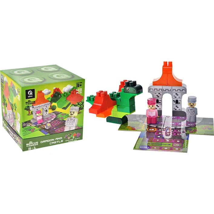 Конструктор "Block&Steps: Дракон и замок" + ходилка и мемори игра 3в1, 43дет. QB300-106 qbee (Кон7636)