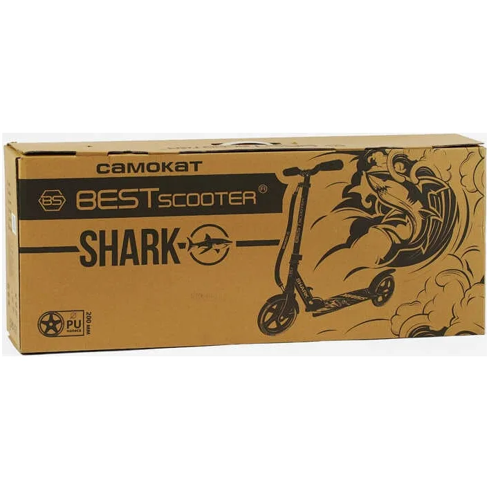 Самокат двухколесный "Best Scooter" SH-50730(4) "SHARK", с ручным тормозом, зажим руля, колеса PU - 20 см, 1 амортизатор, в коробке