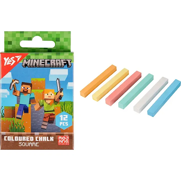 Мел цветной YES "Minecraft" квадратный 12 шт 400483 (Кнц5633)