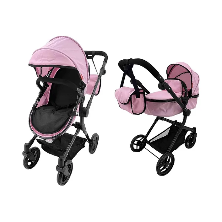 Коляска для куклы 2в1 9707+BAG PINK CARRELLO ALFA с сумкой, металлическая, в коробке 51*15,5*39,5 см