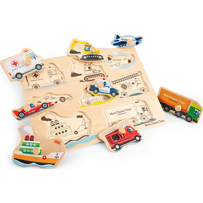 Пазл Транспорт, New Classic Toys, деревянный, 8 частей, арт. 10432