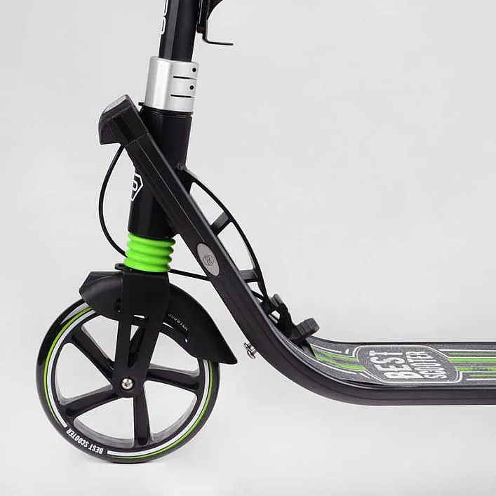 Самокат двухколесный "Best Scooter" L-22066 (2) ФАРА, колеса PU 200мм, 2 амортизатора, зажим руля, ручной тормоз, в коробке