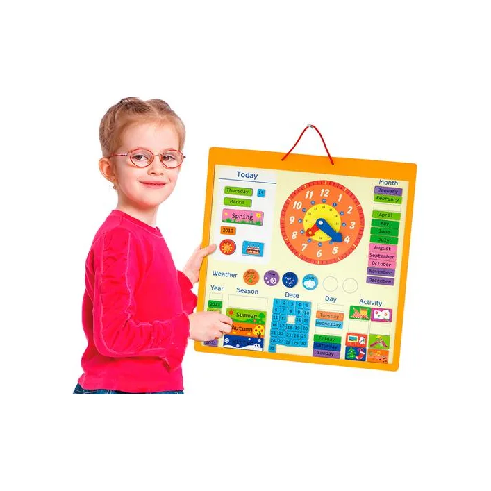 Магнитный календарь Viga Toys с часами на английском языке (50377)