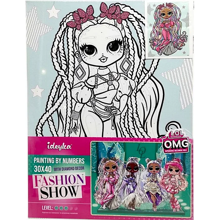 Набор для росписи по номерам для детей "L.O.L. Surprise! O.M.G. Fashion show Twist Queen" со стразами 30х40 см. KHO6274 (Нас5277)