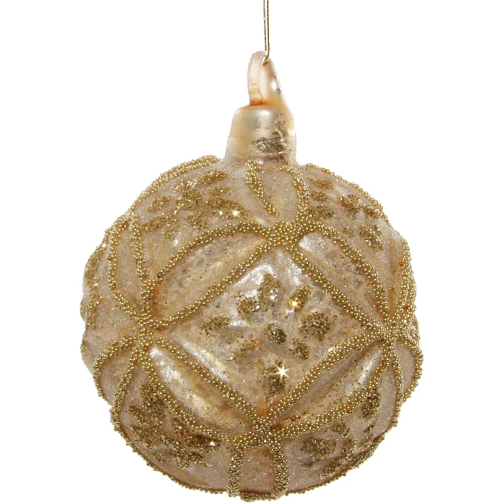 Стеклянный шар, Shishi, золотой с серебряными бусинами, 6 см, арт. 54634