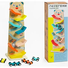 Трек C 61463(24) "WToys", 8 спусков, 4 машинки, деревянный, в коробке