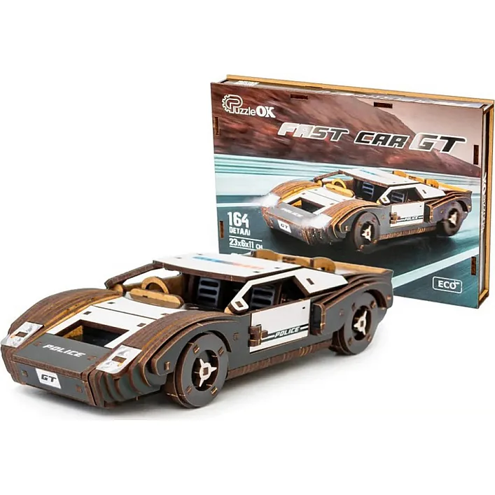 Деревянный 3D конструктор "Fast Car GT" Puz-26916 164 дет., полиция, р. модели 23*6*11 см PuzzleOk (Дер9269)