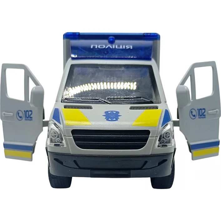 Машинка ТК-73429 (24) "Авто Эксперт", "Полиция", ОСВУЧЕНИЕ УКРАИНСКИМ ЯЗЫКОМ, инерция, звук, подсветка, стихи, песни, звук сирены, двери и крыша открываются, в коробке