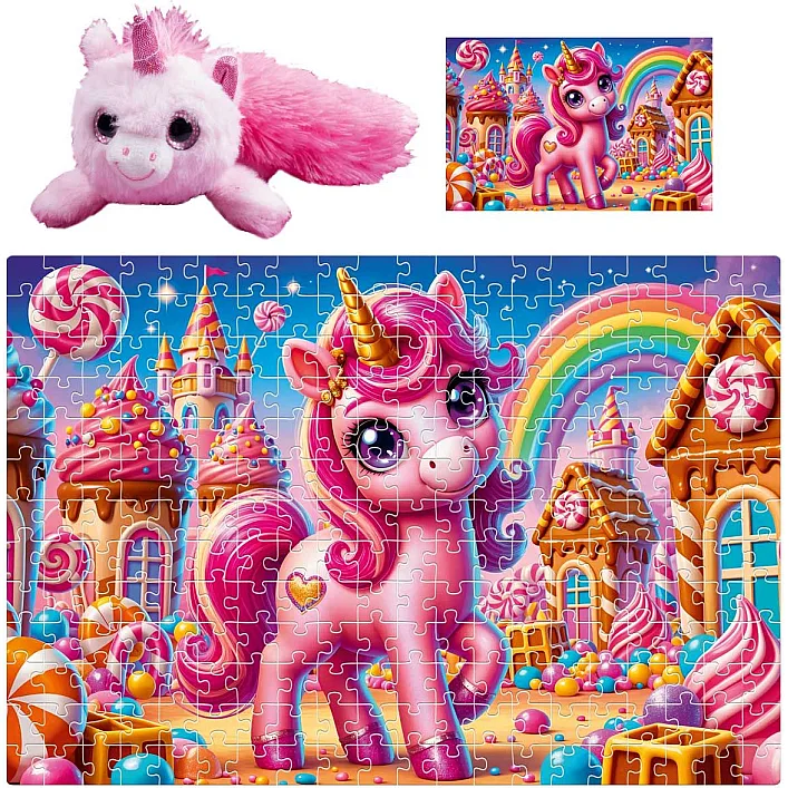 Пазлы с мягкой игрушкой "De.tail. Розовый единорог" 260 деталей