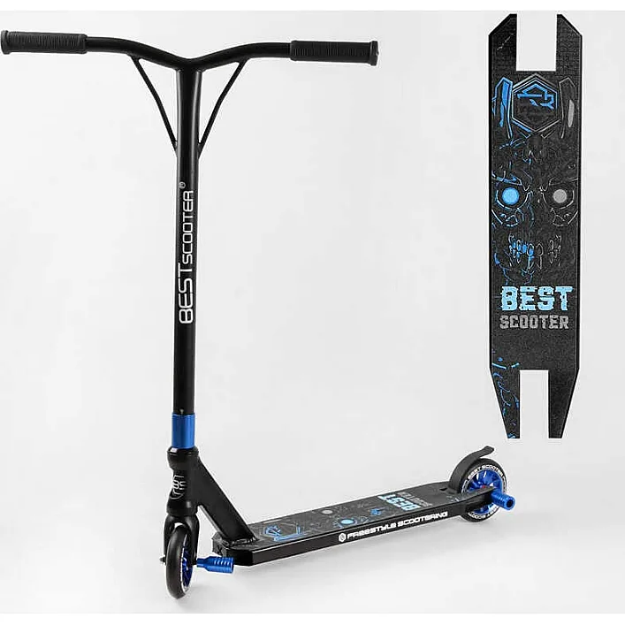 Самокат трюковый Best Scooter 54528 (1) HIC-система, ПЕГИ, алюминиевый диск и дека, колёса PU d-110мм, ширина руля-52см, высота - 83см, в коробке