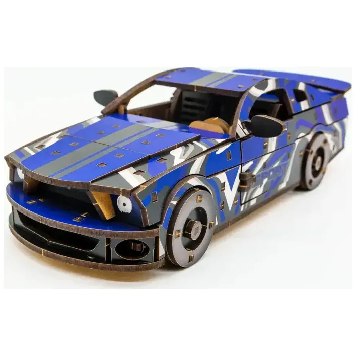 Деревянный 3D конструктор "Muscle Car" Puz-00642 162 дет., синий цвет р. модели 24*9*7 см. (Дер9900)