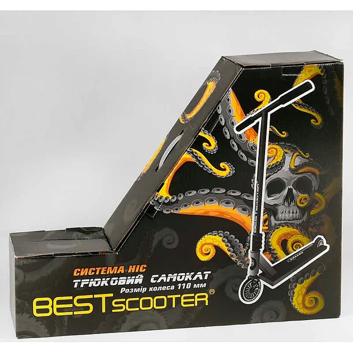 Самокат трюковый KR-71078 Best Scooter (4) "Kraken" HIC-система, ПЕГИ, алюминиевый диск и дека, АНОДИРОВАННЫЙ, колёса PU 110мм, ширина руля 58 см
