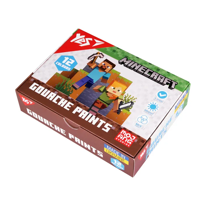 Краски гуашевые Yes Minecraft 12 цв. 20 мл 230407 (Кнц4697)